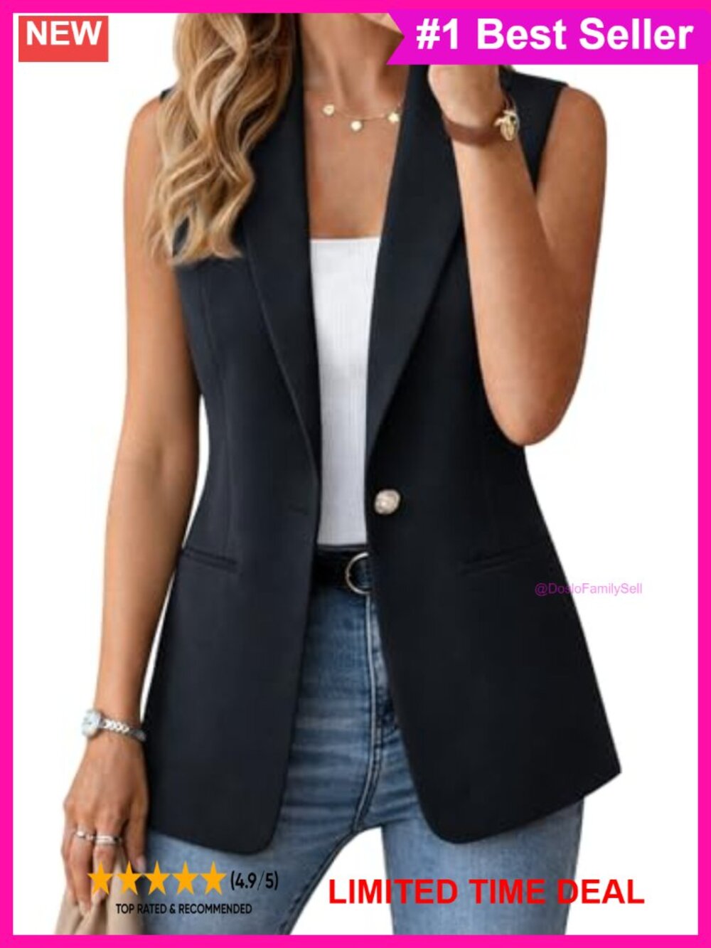 Sleeveless Blazer Vest Open Front Lightweight Casual Jacket